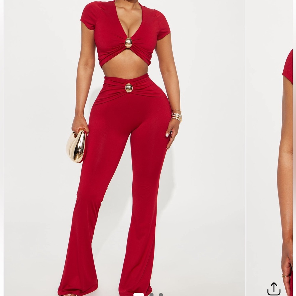 Red Flare Pant Set Fashion Nova